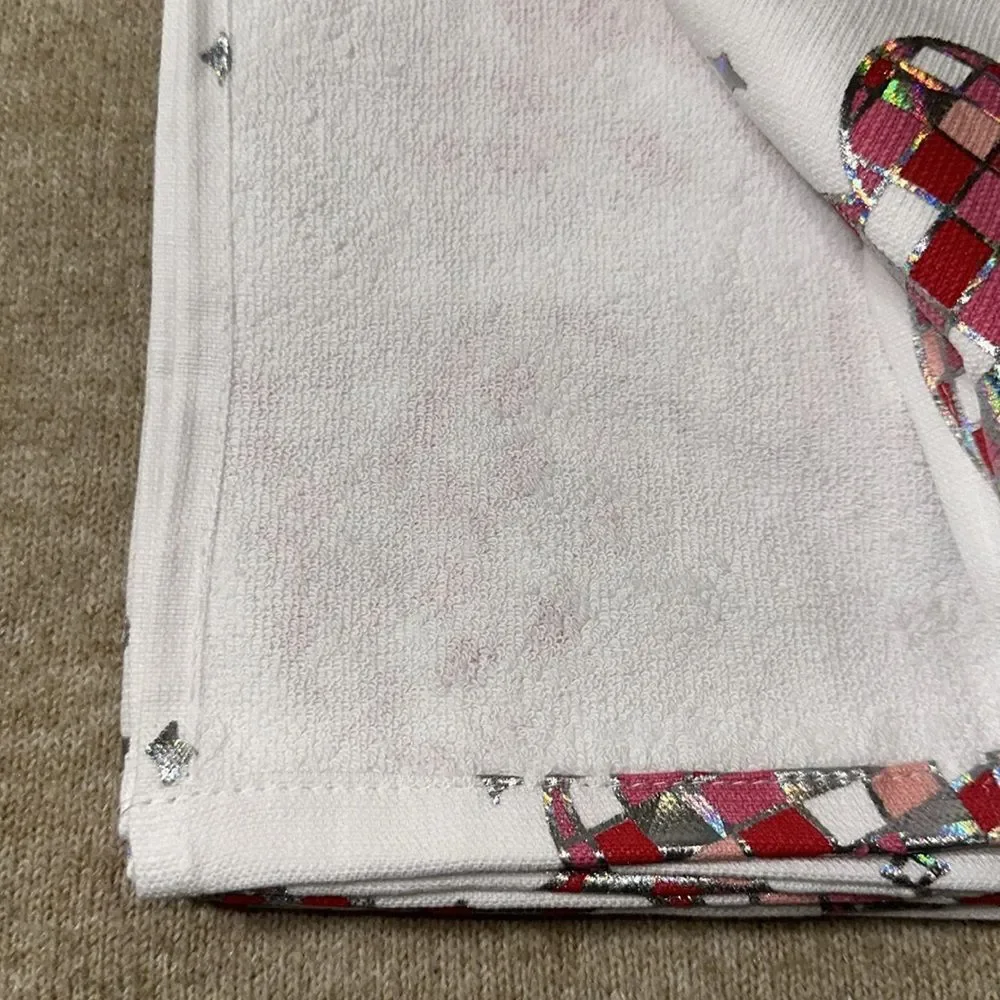 NM Valentine’s Day Pink White Gray Metallic Silver Cotton Tea Kitchen Towels 2pk